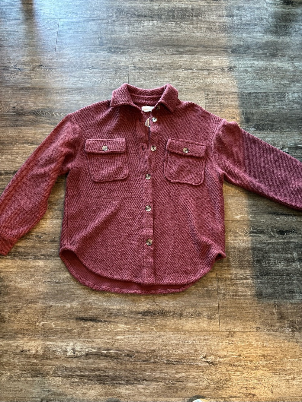 Anthropologie Button-Front Shirt Jacket - wine
